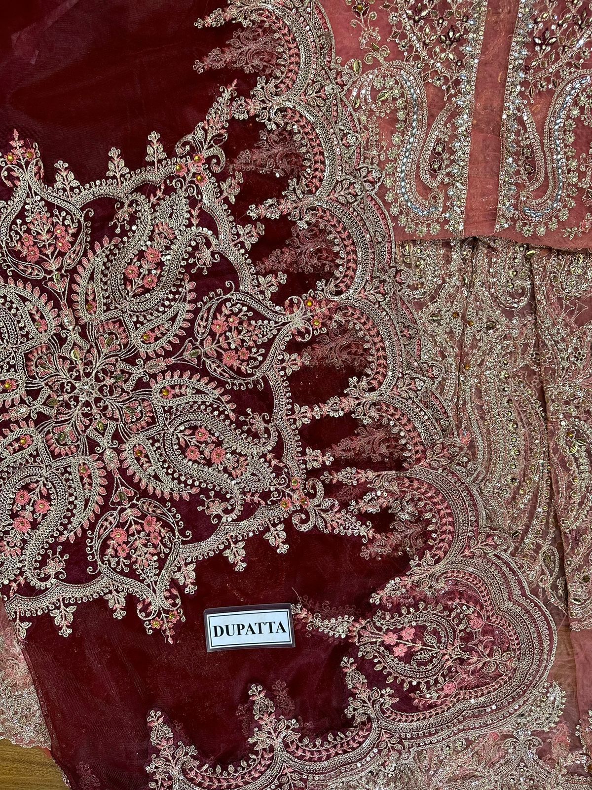 Maria B Net & Silk Embroidered Dress – Heavy Handwork & Zari Sequence Dupatta | Luxury Wedding Collection 2025