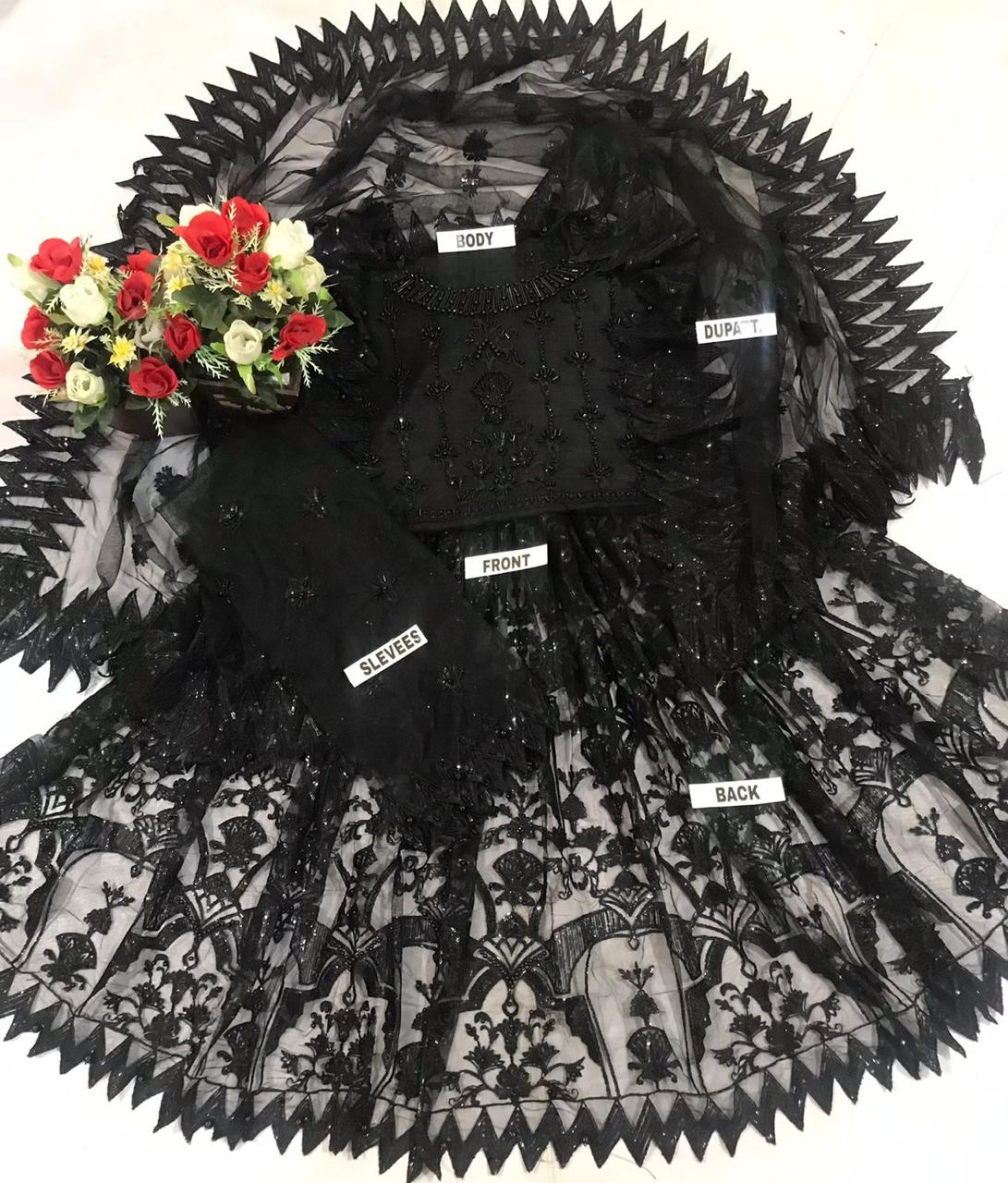 Akbar Aslam Black Beauty Maxi – Embroidered Net Suit