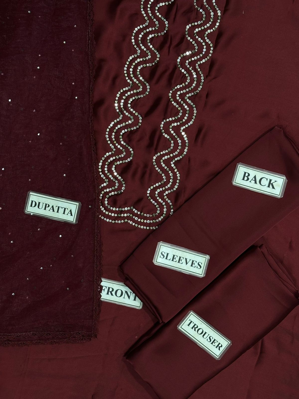 Lulusar Silk Suit with Net Dupatta – Elegant Heavy Stone Work Dress with 4-Sided Lace Dupatta