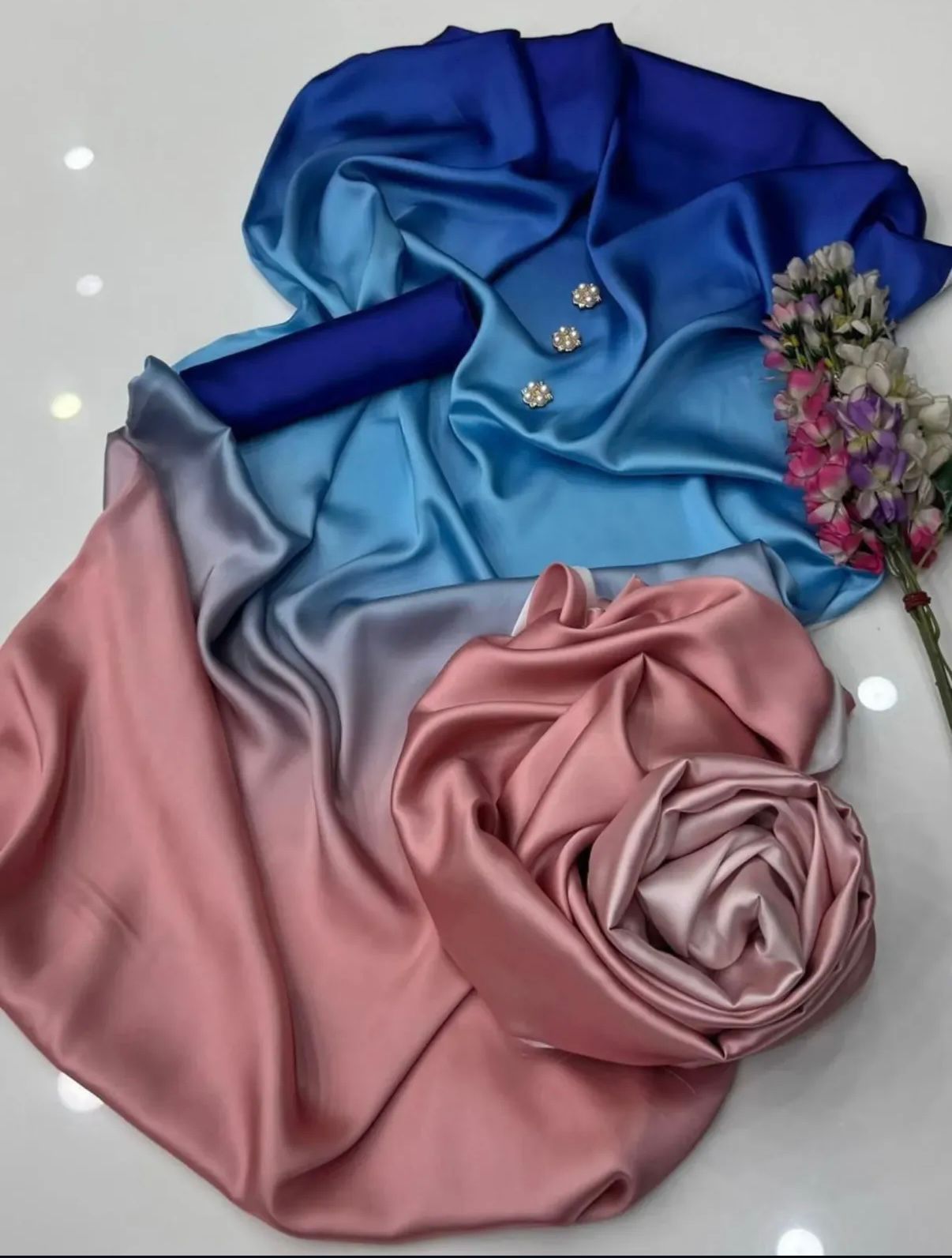 Digital Printed 3PC Shamooz Silk Suit – Luxury Silk Shirt, Trouser & Dupatta for Women