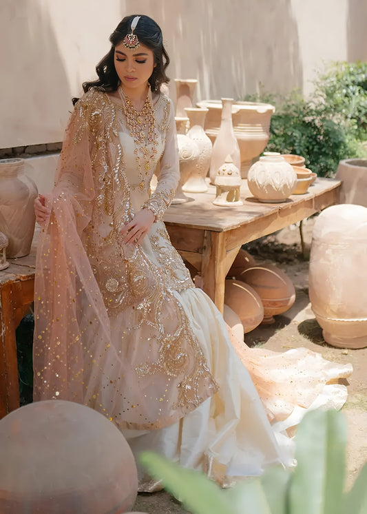 Nameera Wedding Wear – Full Organza Embroidered Dress with Net Dupatta & Silk Trouser