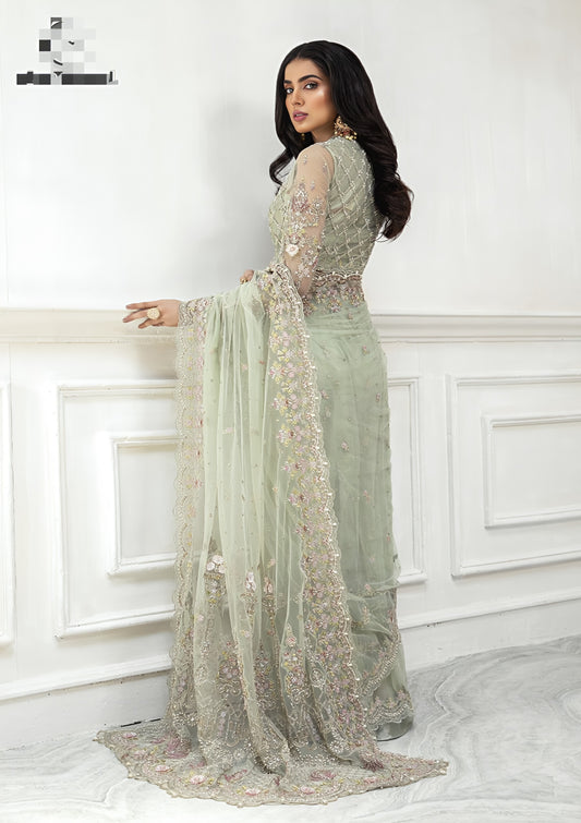 Maria B Saree MD-682 – Embroidered Net Saree with Satin Silk Trouser | Luxury Formal Wear
