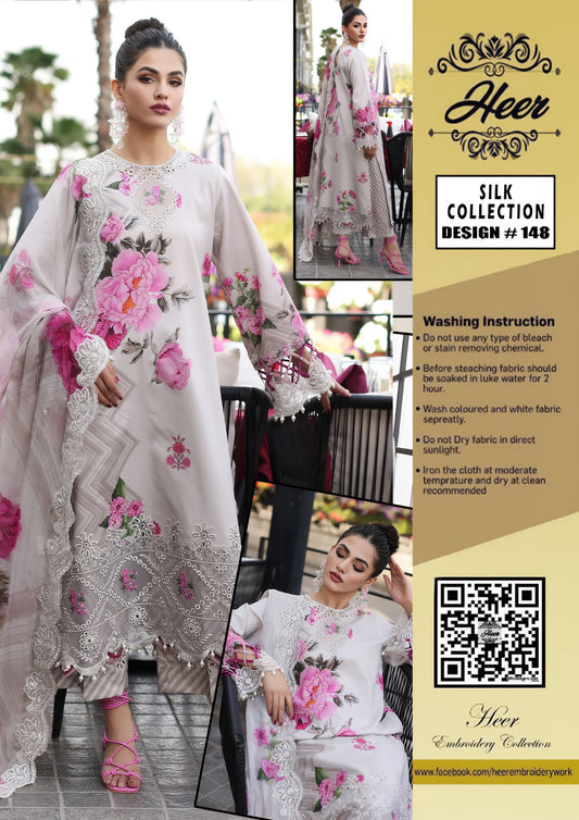 Heer Collection Silk Embroidered Ready-to-Wear Suit – Digital Printed Silk with Adda Work & Heavy Embroidered Dupatta