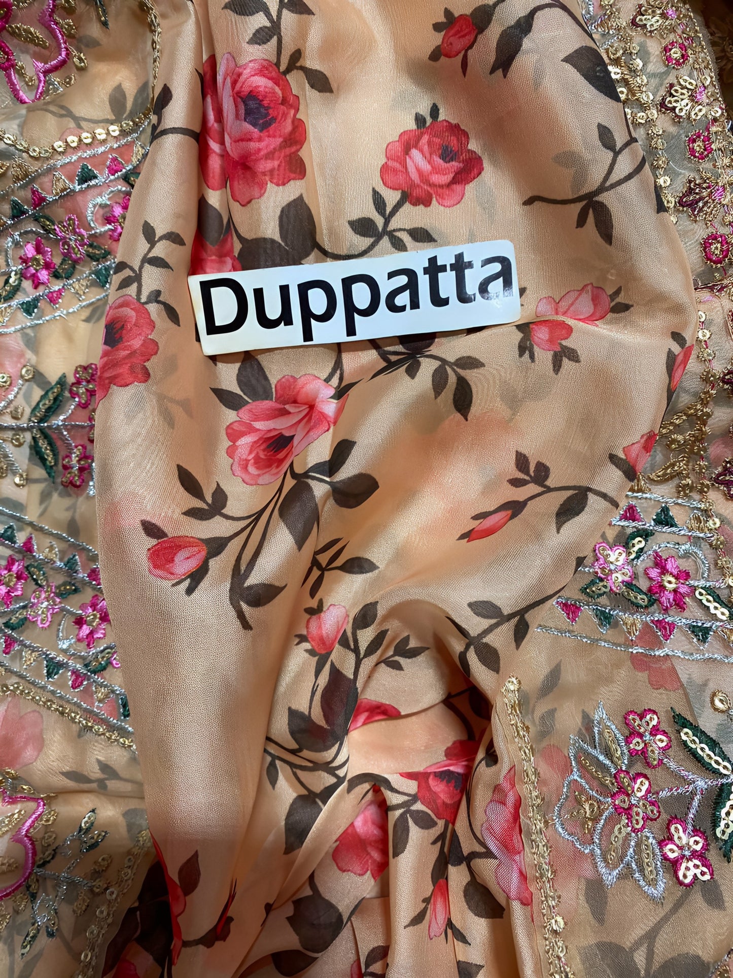 Aneela’s 3Pc Unstitched Organza Embroidered Suit by Ahmozi – Heavy Embroidered Silk Dupatta & Shamoz Silk Trouser