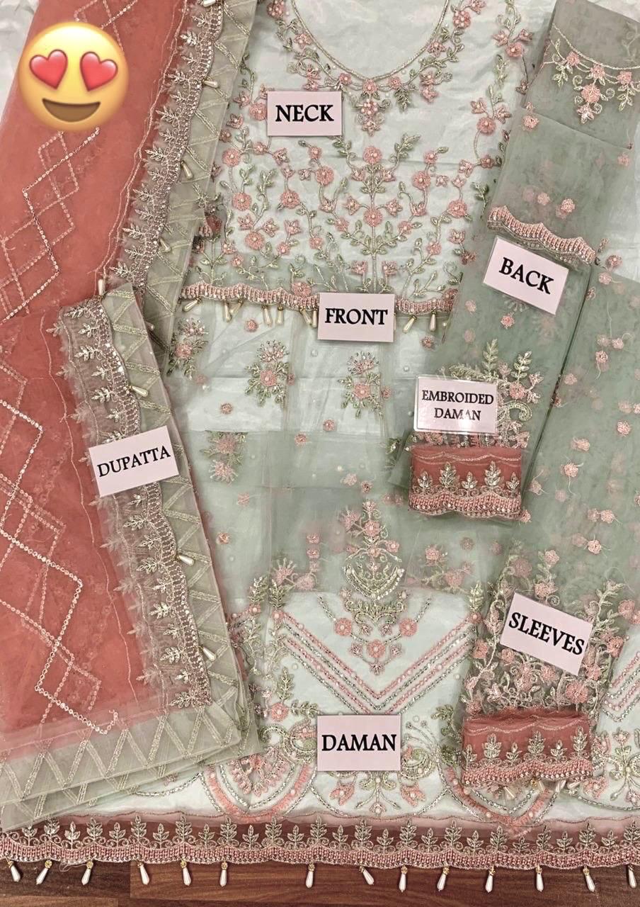 Eman Adeel Mirha Bridal Collection – Heavy Embroidered Net Frock with Handwork & Satin Silk Trouser