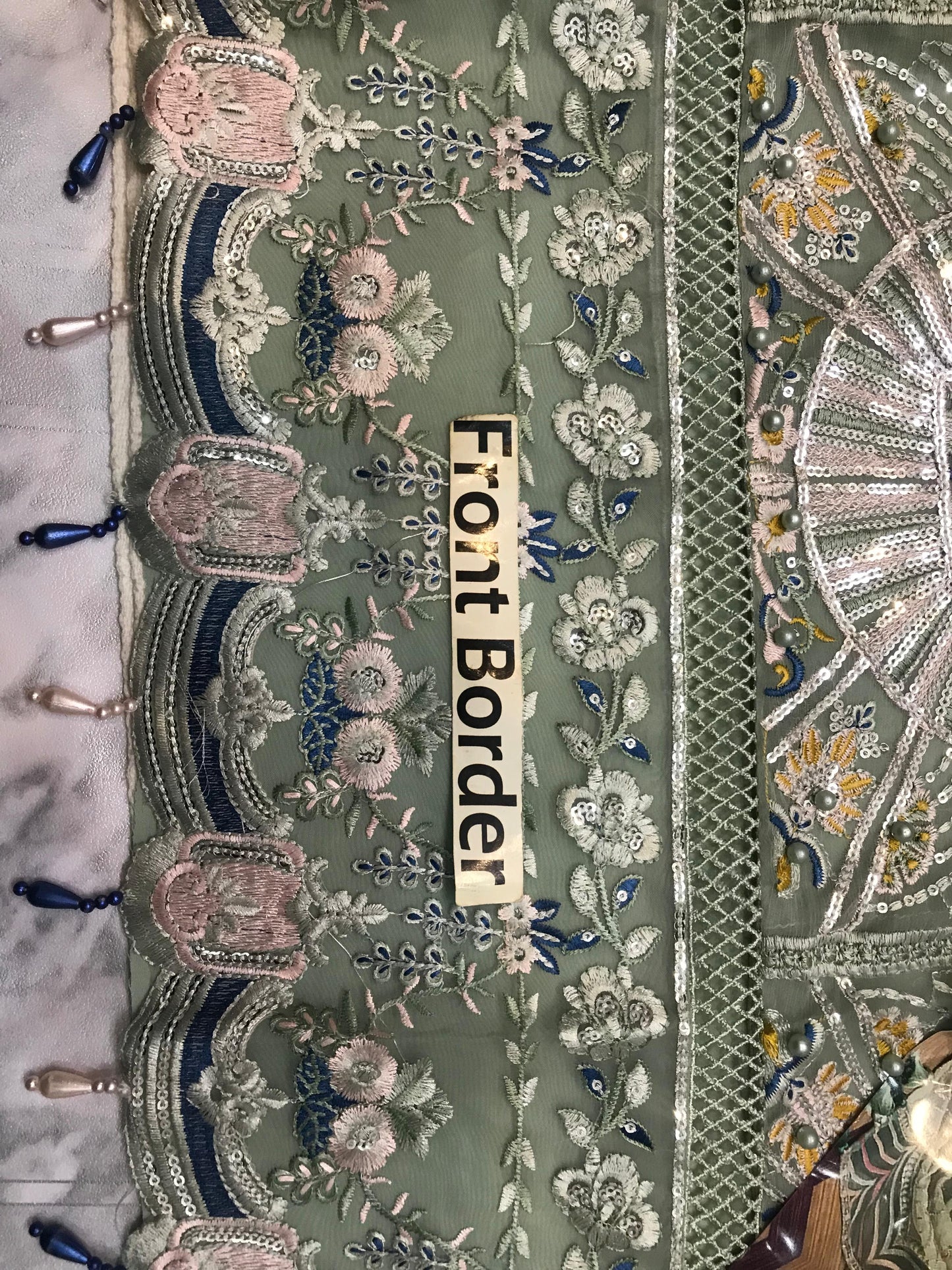 Ahmozi Adan Libas Suit – Fully Heavy Embroidered Chiffon Front with Pearls & Shamoz Silk Trouser