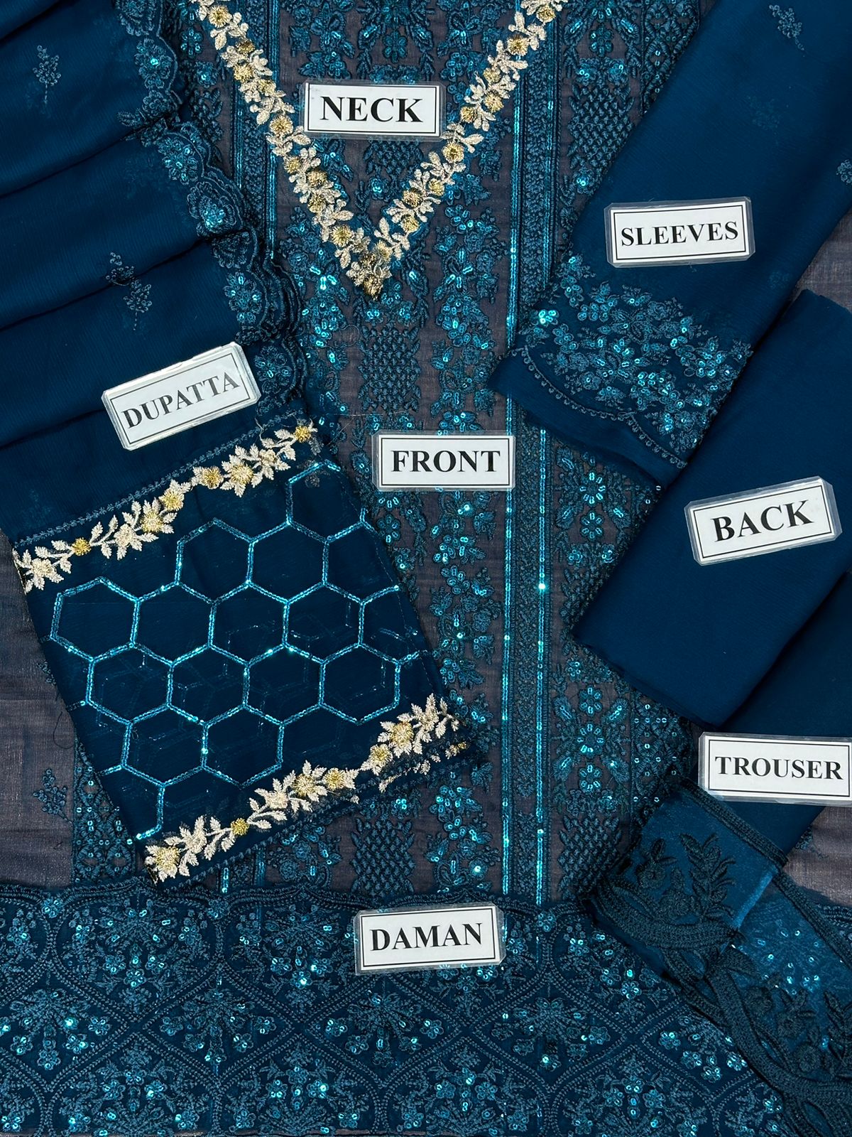 Azure Embroidery Chiffon Collection – Elegant Full Embroidered Chiffon Dress with Dupatta & Malai Trouser