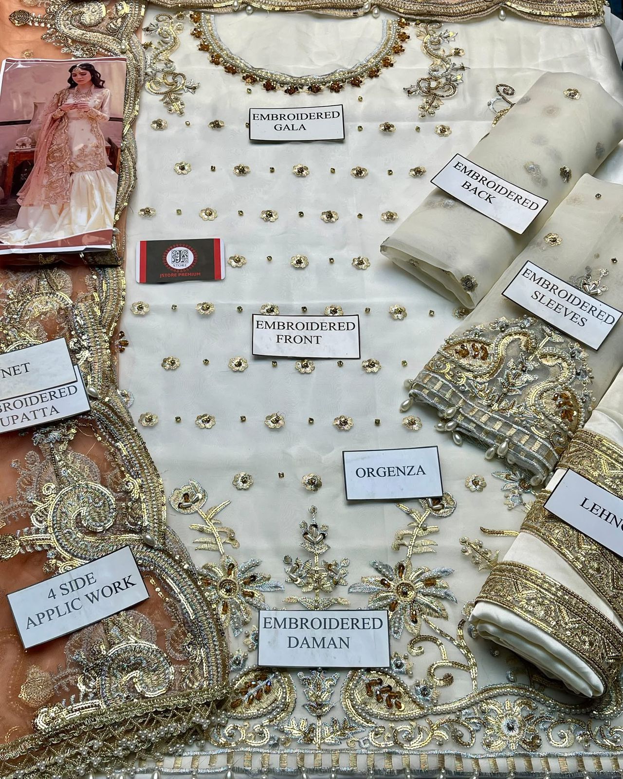 Nameera Wedding Wear – Full Organza Embroidered Dress with Net Dupatta & Silk Trouser