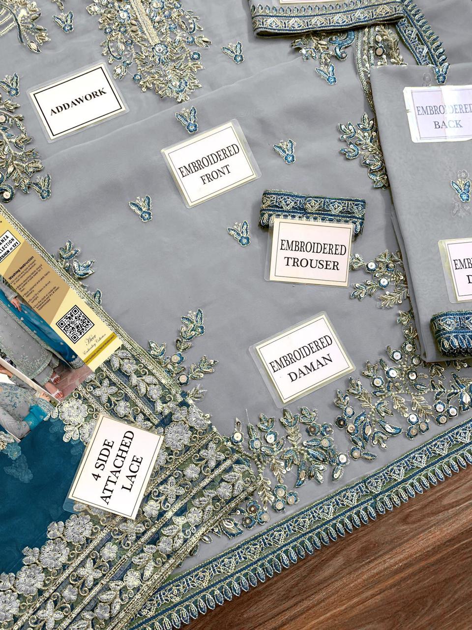 Heer Collection Wedding Design #121 – Heavy Embroidered Organza Dress with Adda Work & Malai Trouser