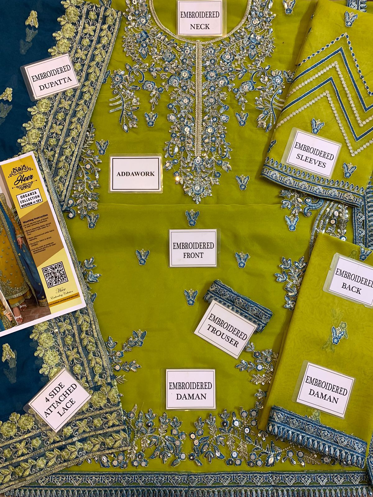 Heer Collection Wedding Design #121 – Heavy Embroidered Organza Dress with Adda Work & Malai Trouser