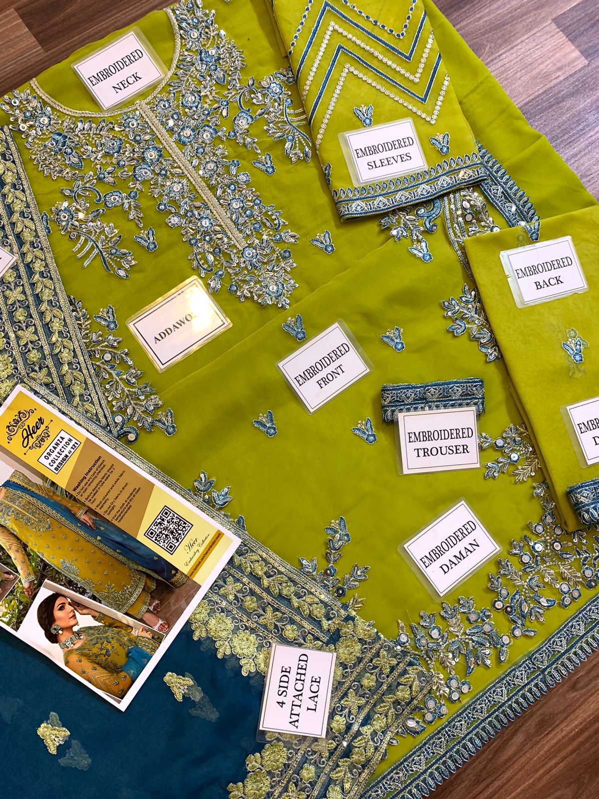 Heer Collection Wedding Design #121 – Heavy Embroidered Organza Dress with Adda Work & Malai Trouser