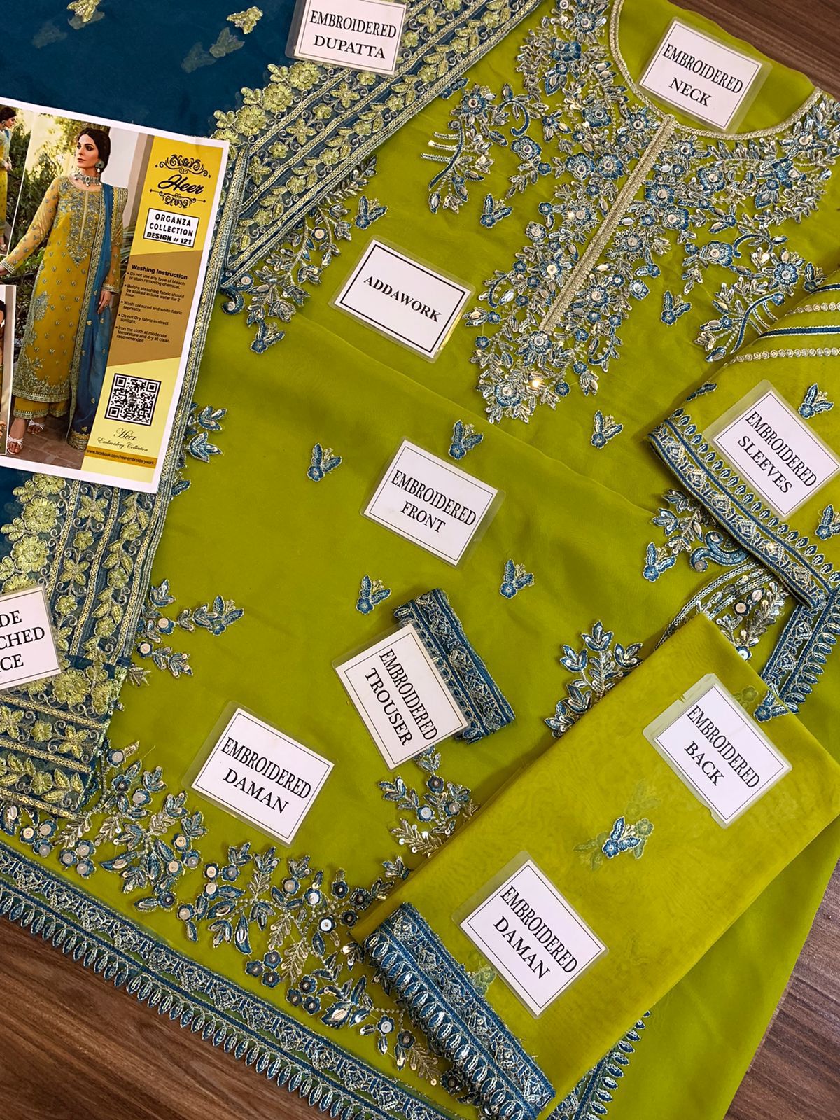 Heer Collection Wedding Design #121 – Heavy Embroidered Organza Dress with Adda Work & Malai Trouser