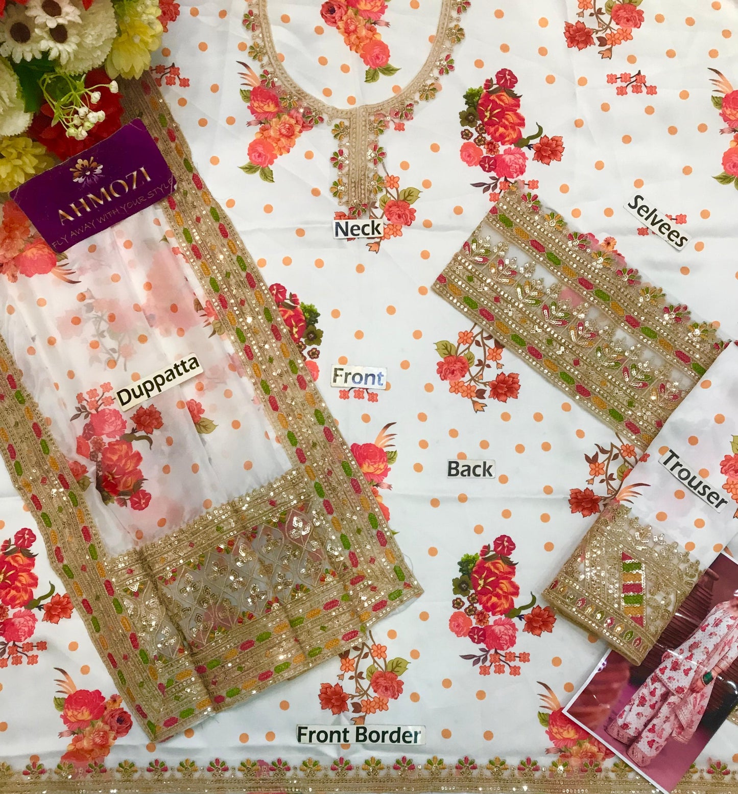 Charizma Unstitched Silk Suit – Heavy Embroidered Digital Printed Shirt & Dupatta