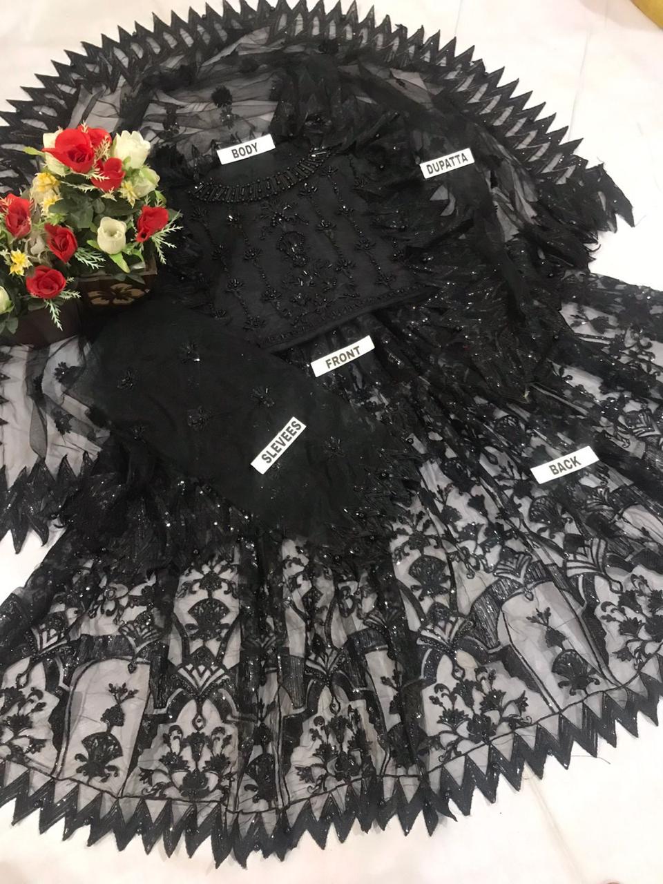 Akbar Aslam Black Beauty Maxi – Embroidered Net Suit