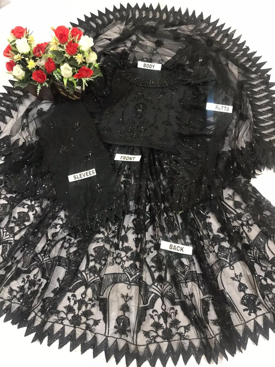 Akbar Aslam Black Beauty Maxi – Embroidered Net Suit