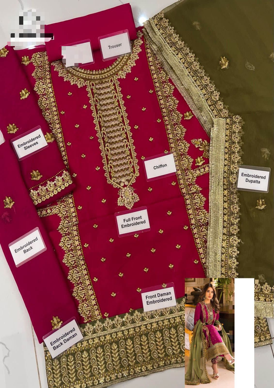 Asim Jofa Mahru & Noorie Collection AJSM-D01 – Embroidered Chiffon Suit with Malai Trouser