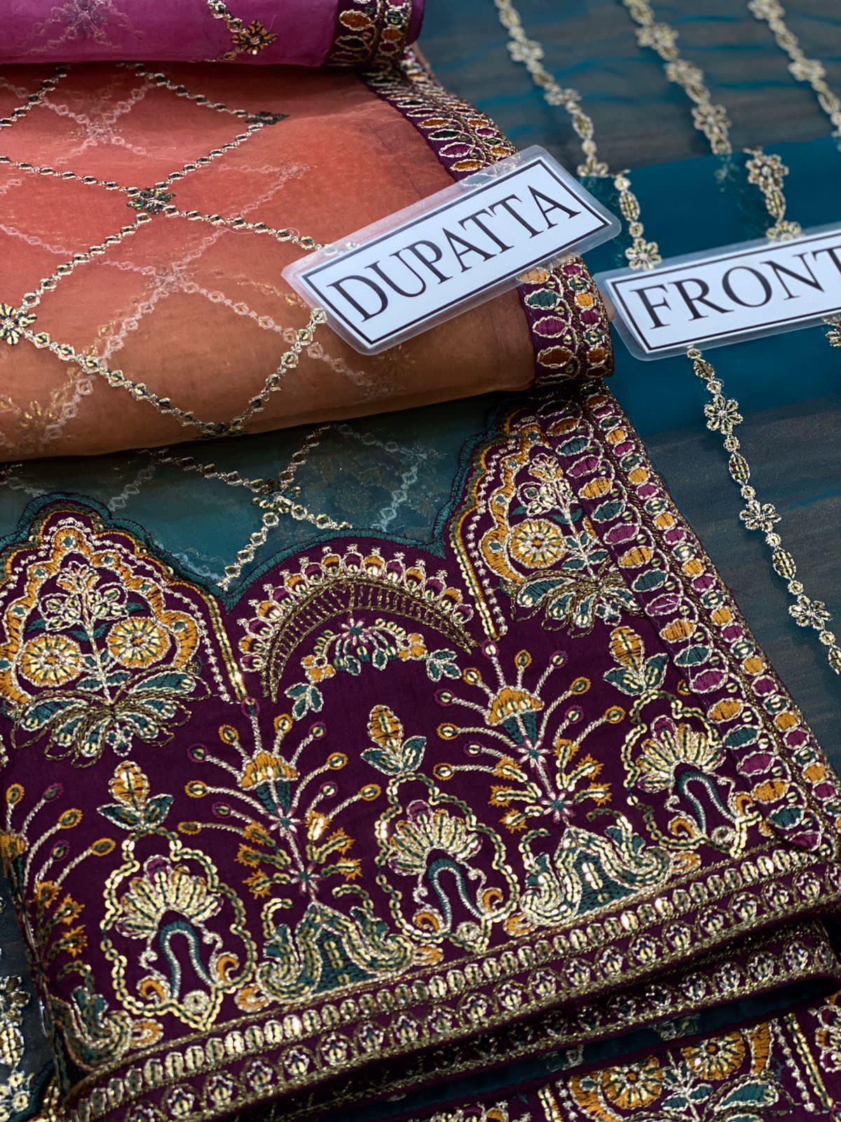 Baroque Organza Embroidered Suit – Full Sequence & Adda Work Dress with Double Shaded Dupatta & Shamooz Silk Trouser