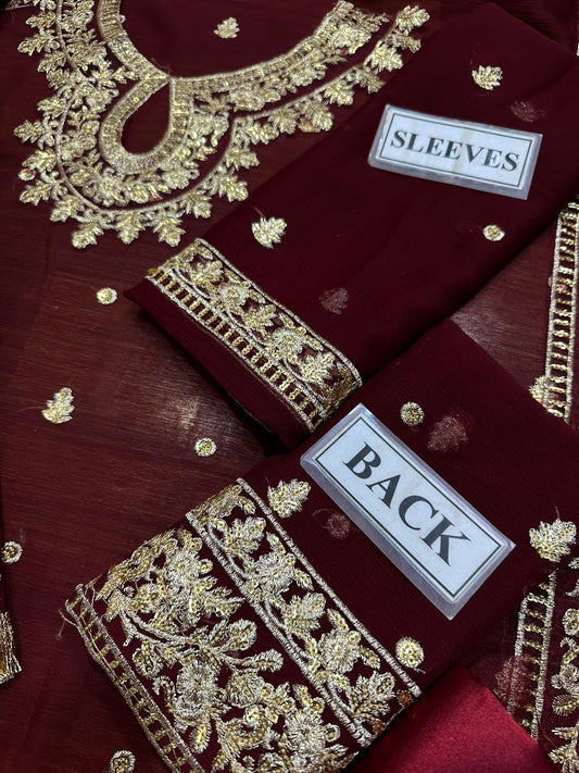 Asim Jofa Chiffon Embroidered Suit – Elegant Sequence Work Dress with 4-Sided Dupatta & Malai Trouser