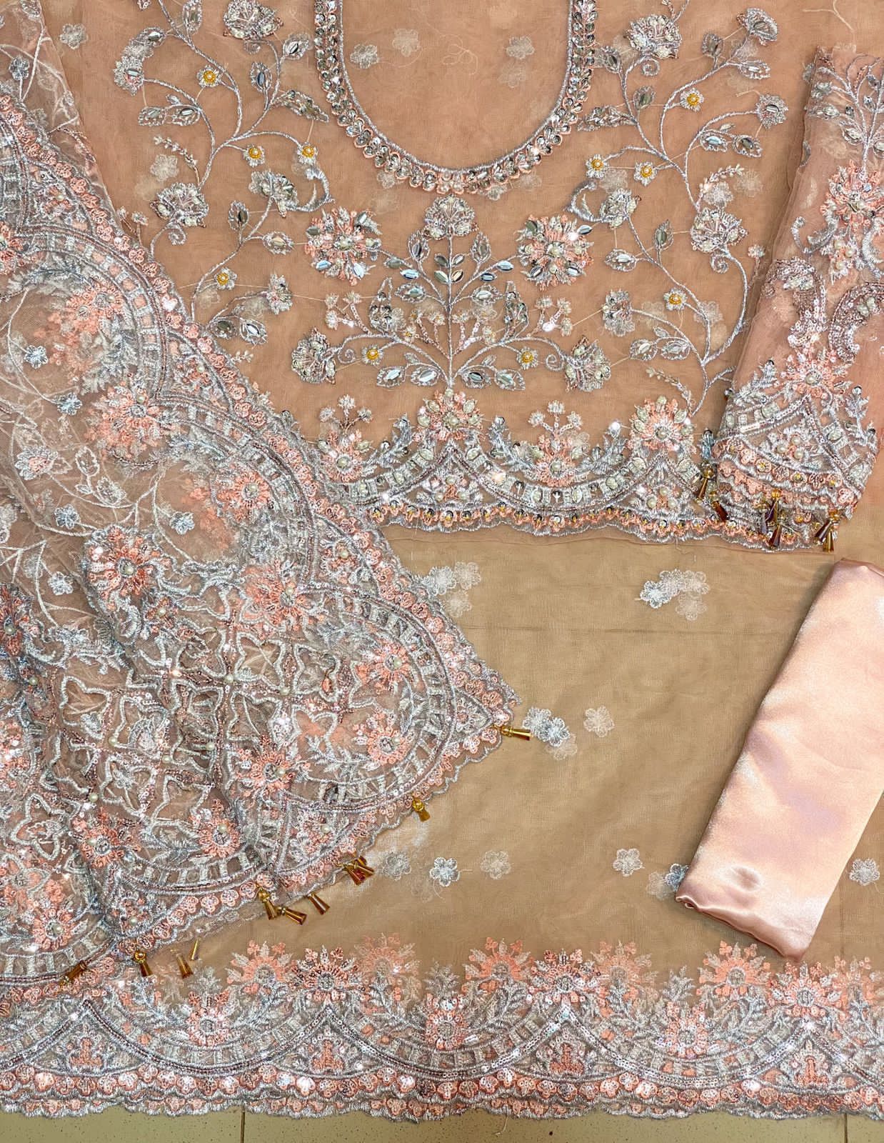 Maria B Heavy Embroidered Net Saree – Master Blaster Saree with Adda Work, Cut Work Borders & Silk Petticoat