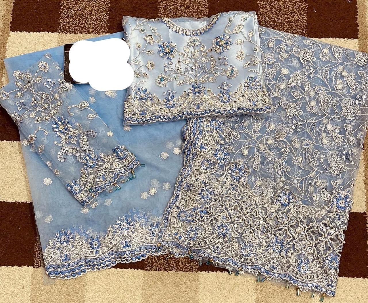 Maria B Heavy Embroidered Net Saree – Master Blaster Saree with Adda Work, Cut Work Borders & Silk Petticoat