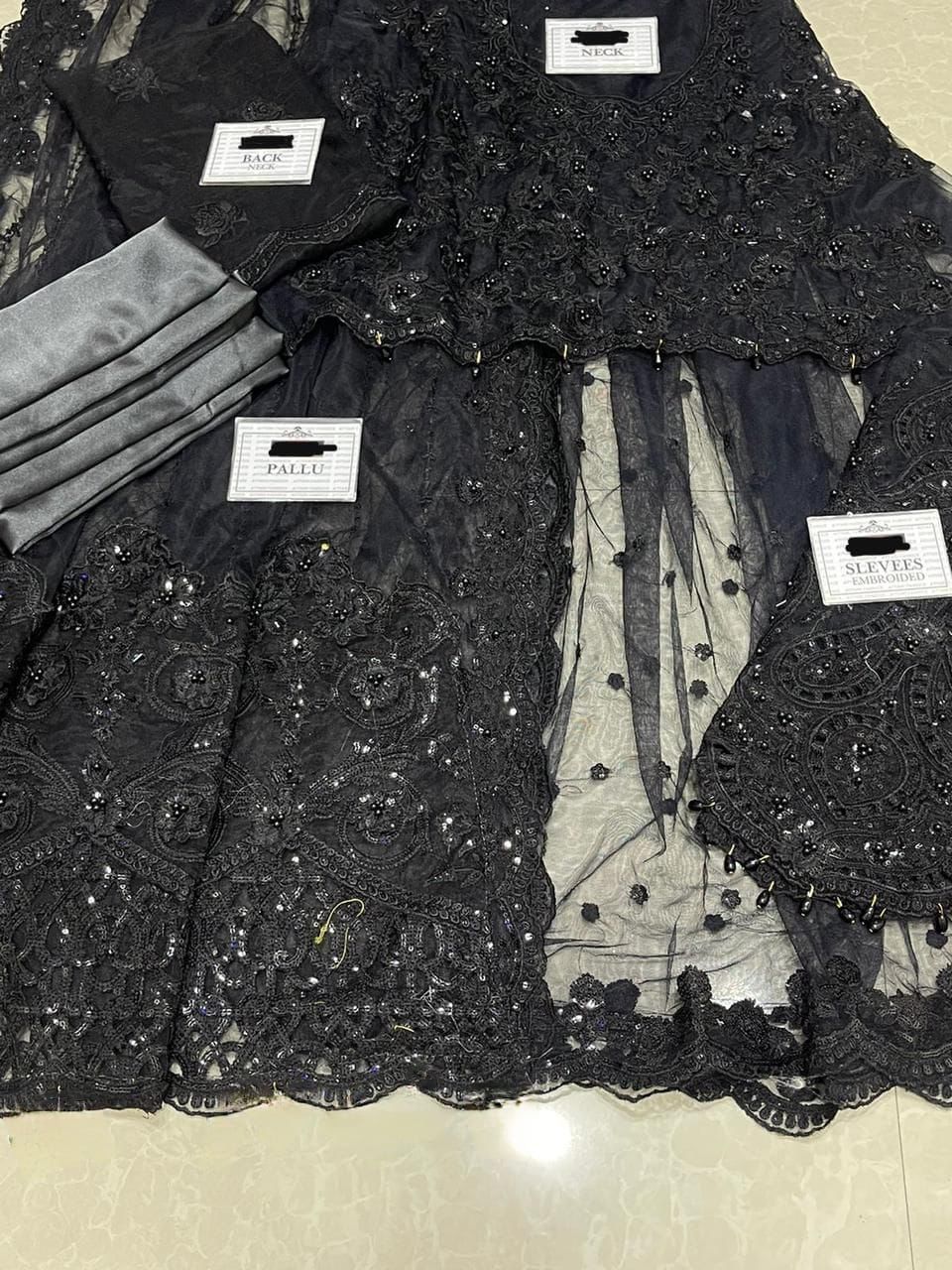 Maria B Heavy Embroidered Net Saree – Master Blaster Saree with Adda Work, Cut Work Borders & Silk Petticoat