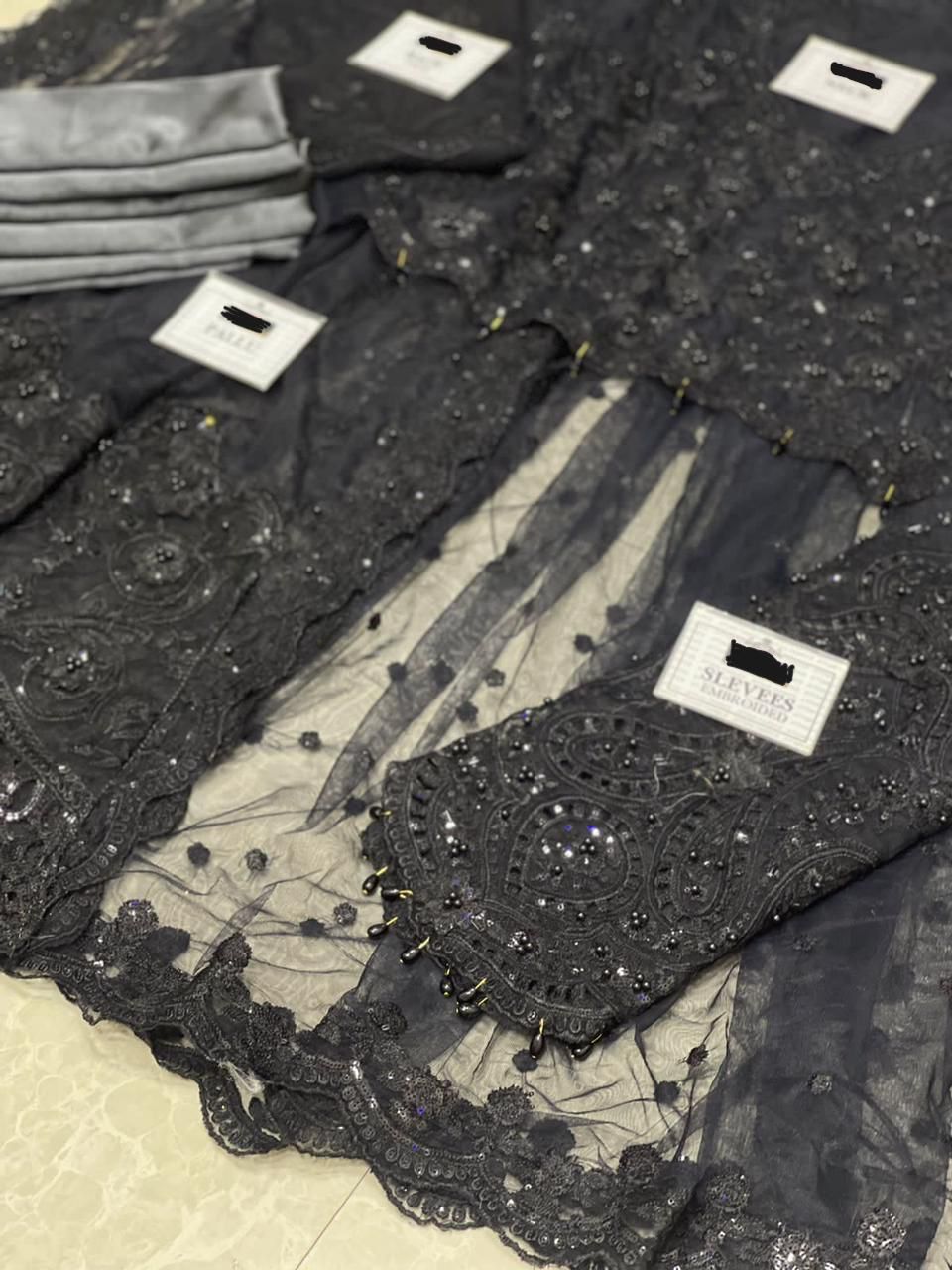 Maria B Heavy Embroidered Net Saree – Master Blaster Saree with Adda Work, Cut Work Borders & Silk Petticoat