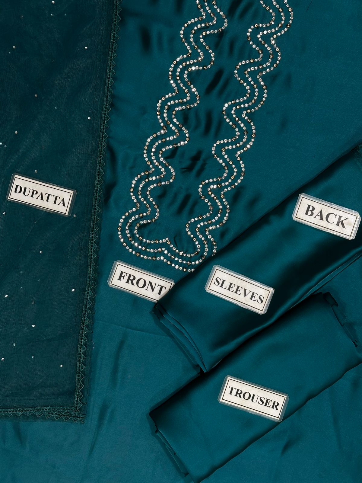 Lulusar Silk Suit with Net Dupatta – Elegant Heavy Stone Work Dress with 4-Sided Lace Dupatta