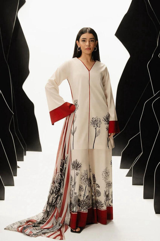 3PC Shamooz Silk Digital Printed Suit – Premium Silk Shirt, Trouser & Dupatta Set for Women