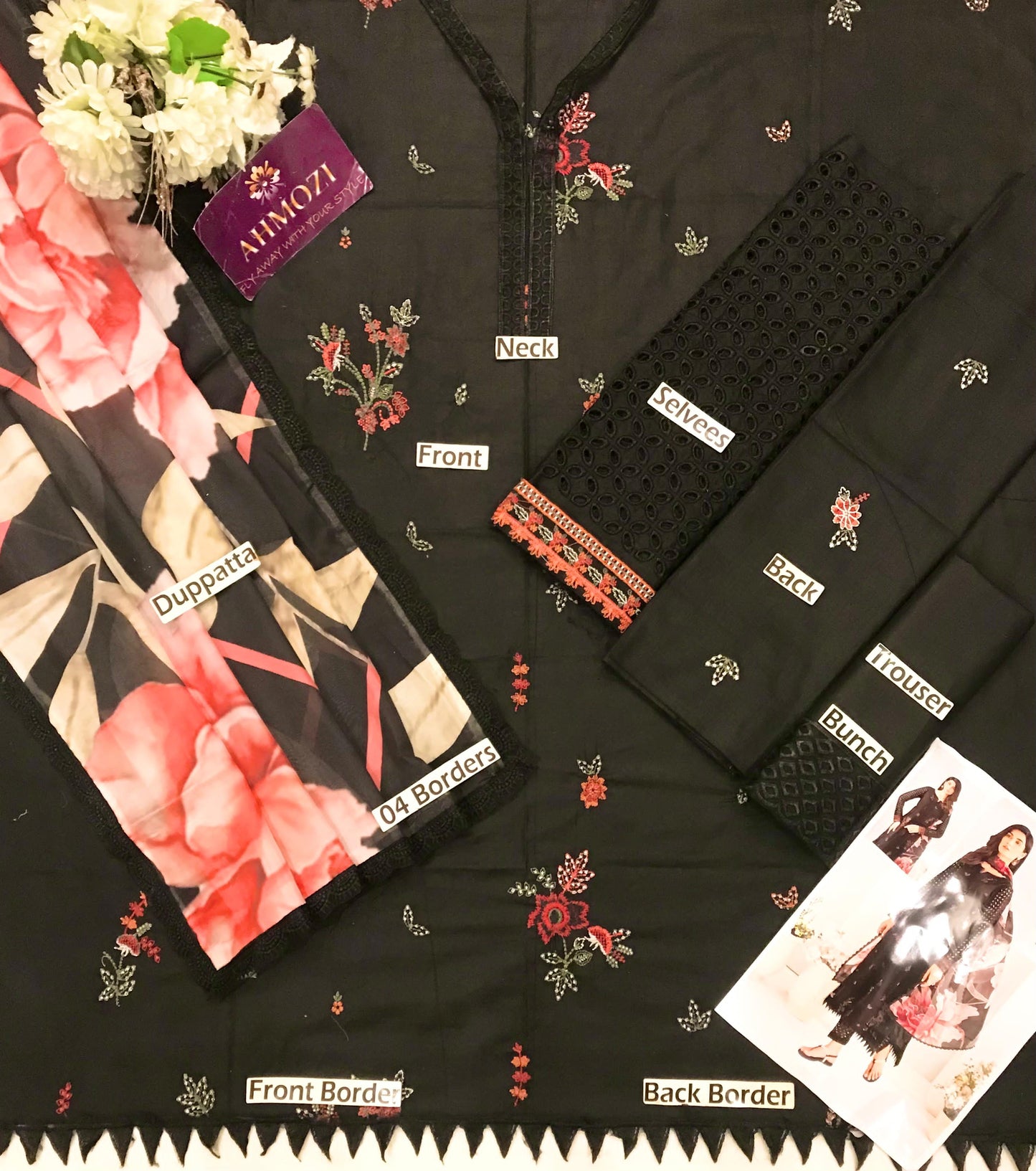 Ahmozi Iznik Lawn Collection – Heavy Embroidered Lawn Suit with Digital Silk Dupatta | Luxury Summer 3-Piece