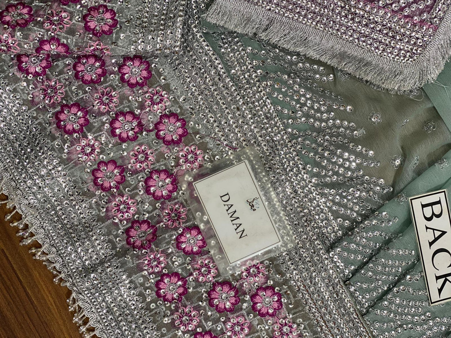 Jazmin Chiffon Embroidered Sequence Maxi – Net Dupatta & Silk Trouser | Luxury Formal Wear 2025