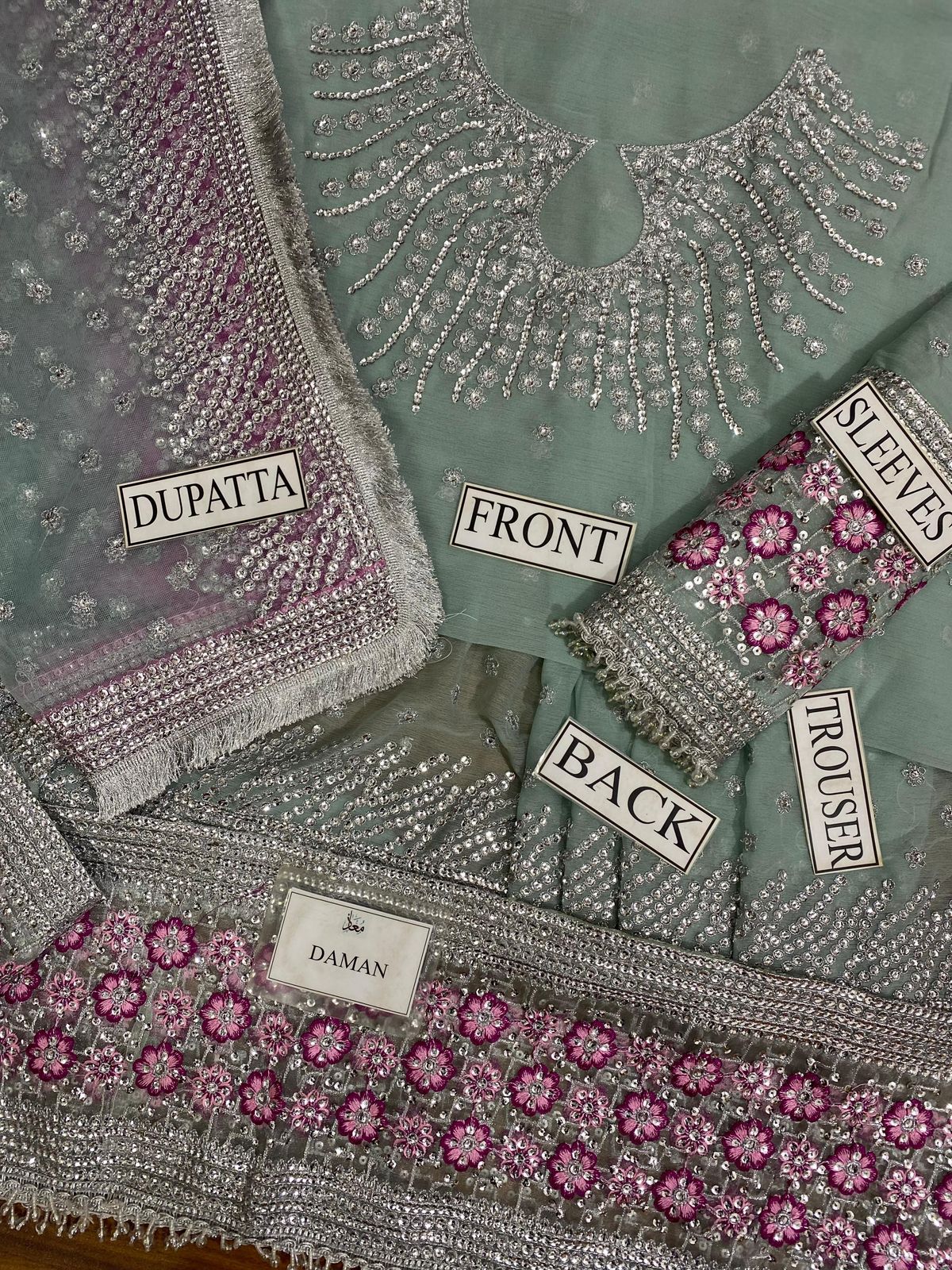 Jazmin Chiffon Embroidered Sequence Maxi – Net Dupatta & Silk Trouser | Luxury Formal Wear 2025