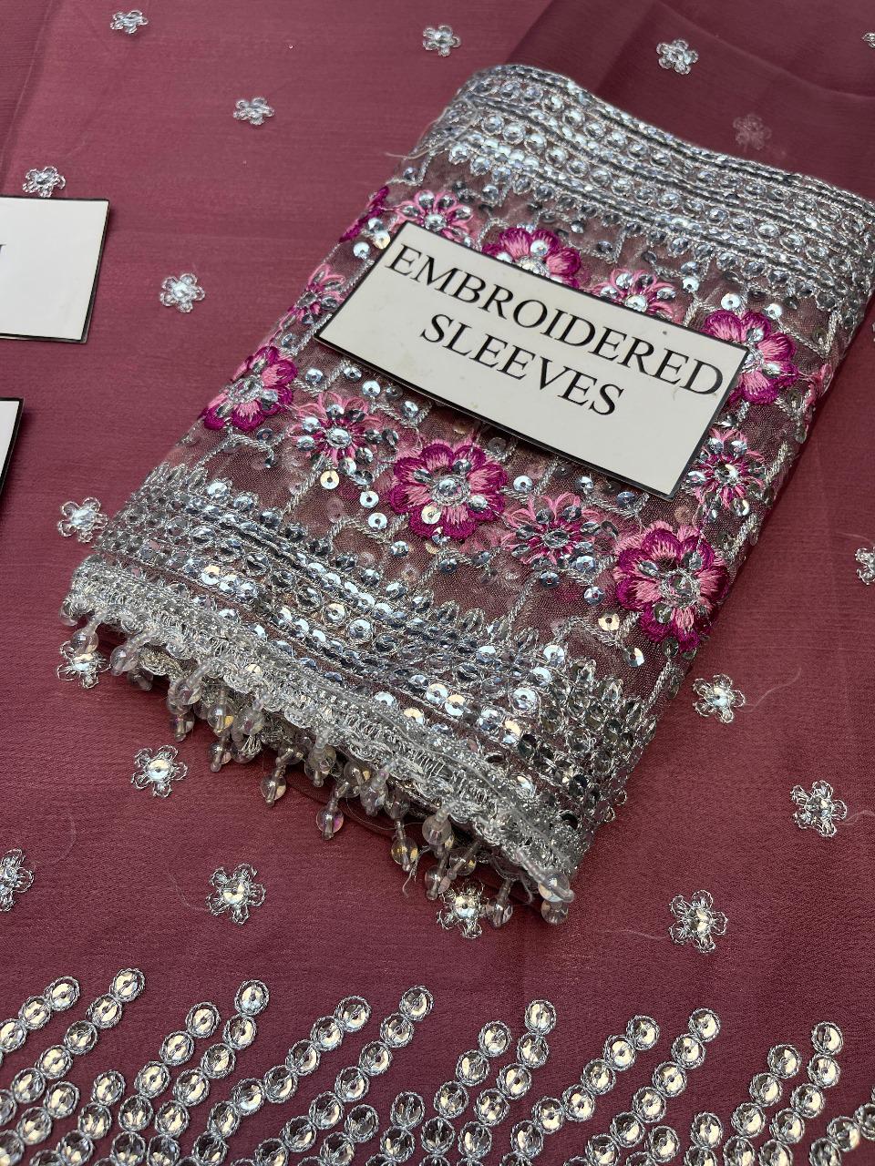 Jazmin Chiffon Embroidered Sequence Maxi – Net Dupatta & Silk Trouser | Luxury Formal Wear 2025