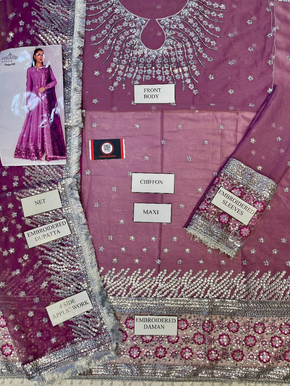 Jazmin Chiffon Embroidered Sequence Maxi – Net Dupatta & Silk Trouser | Luxury Formal Wear 2025