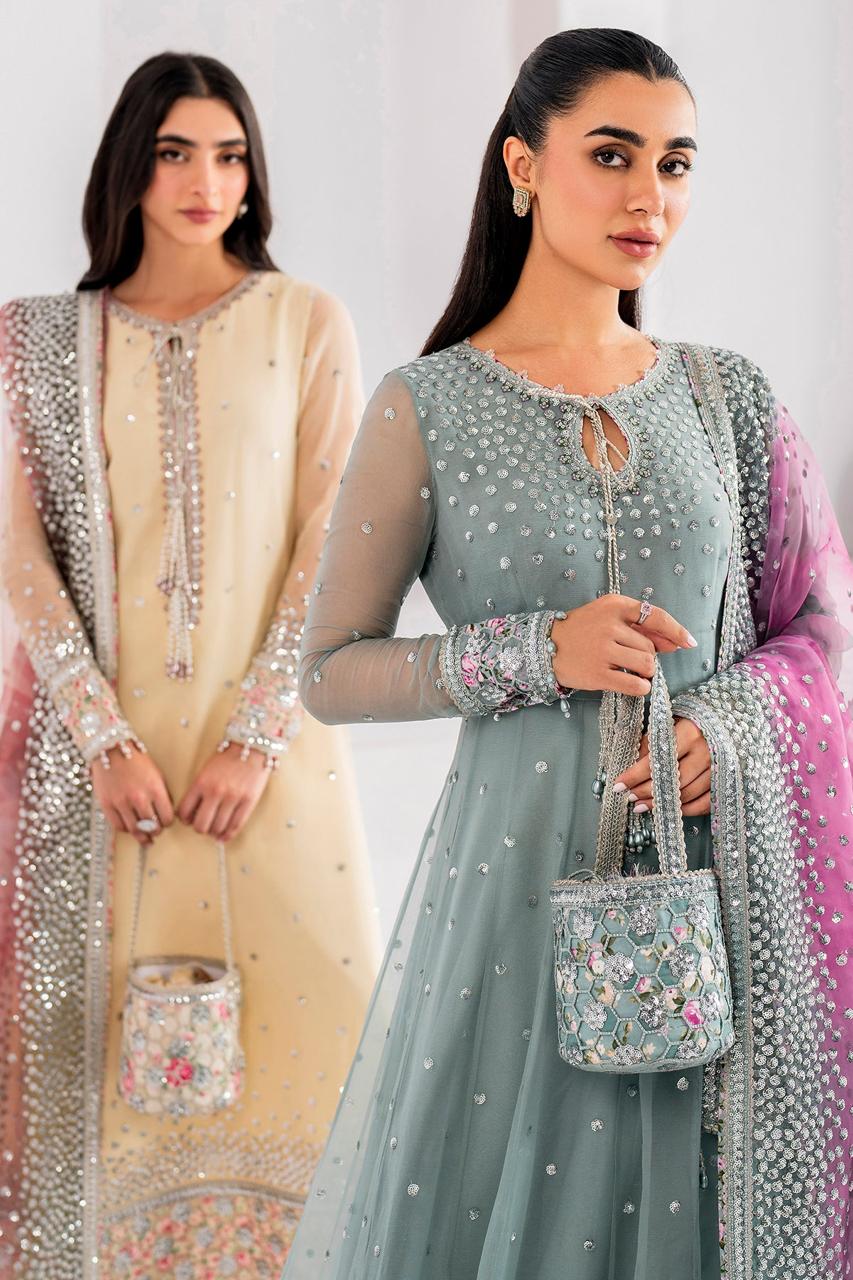 Jazmin Chiffon Embroidered Sequence Maxi – Net Dupatta & Silk Trouser | Luxury Formal Wear 2025