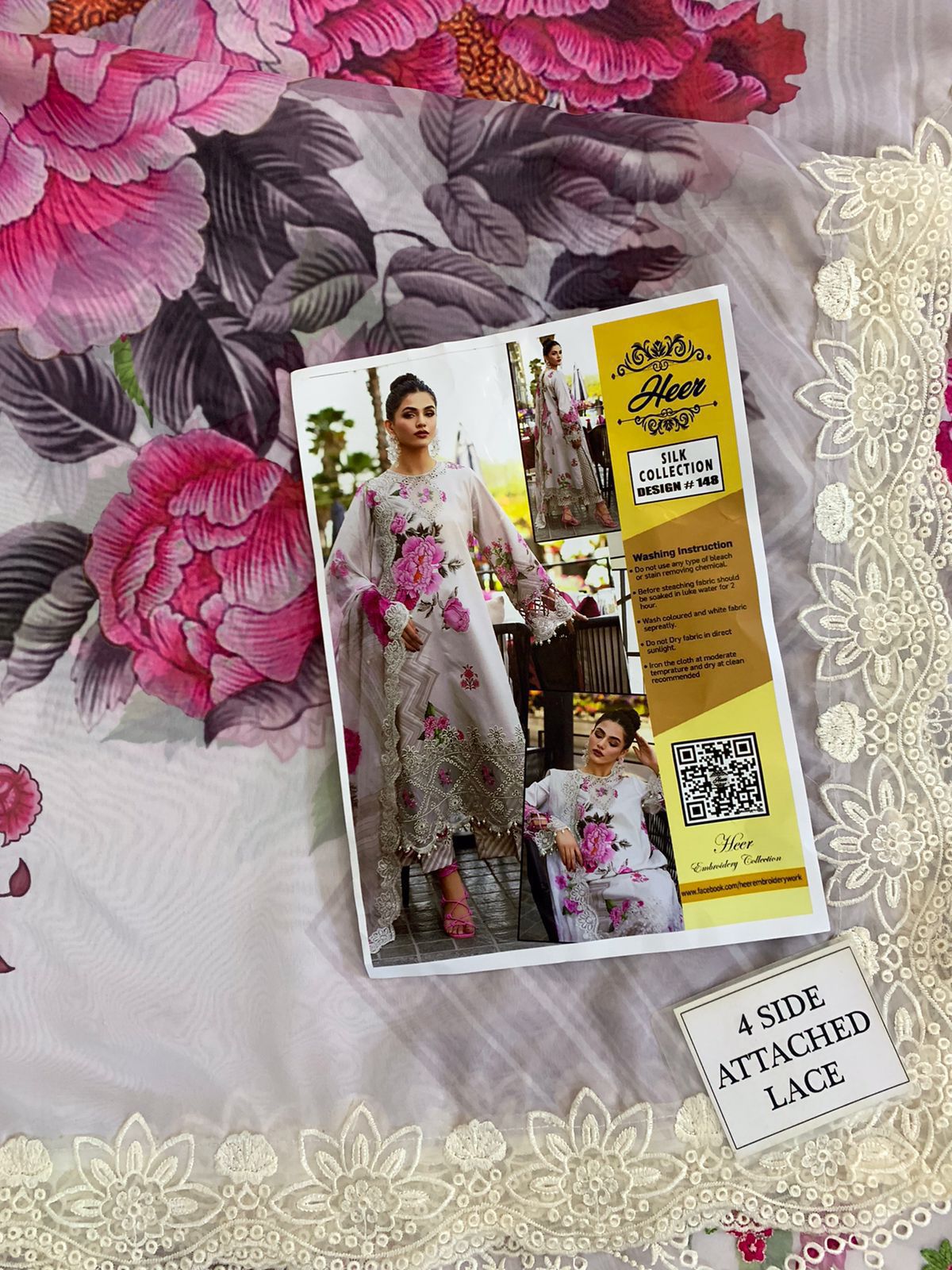 Heer Collection Silk Embroidered Ready-to-Wear Suit – Digital Printed Silk with Adda Work & Heavy Embroidered Dupatta