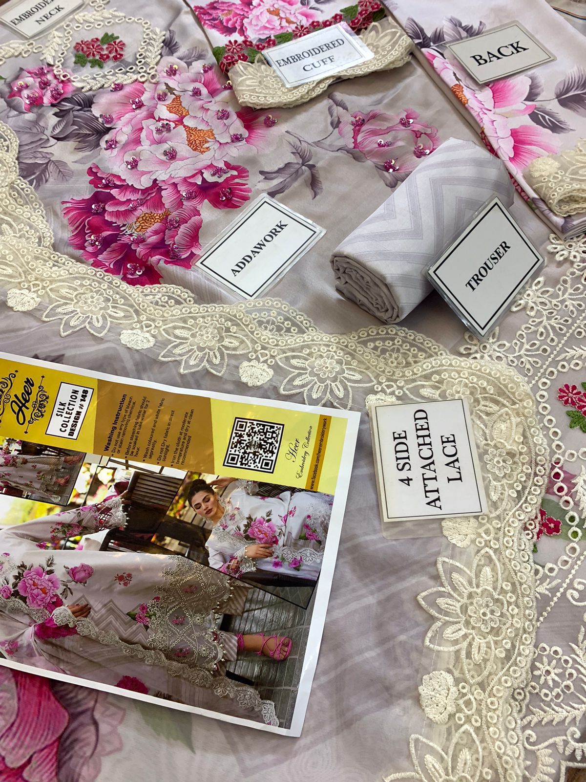 Heer Collection Silk Embroidered Ready-to-Wear Suit – Digital Printed Silk with Adda Work & Heavy Embroidered Dupatta