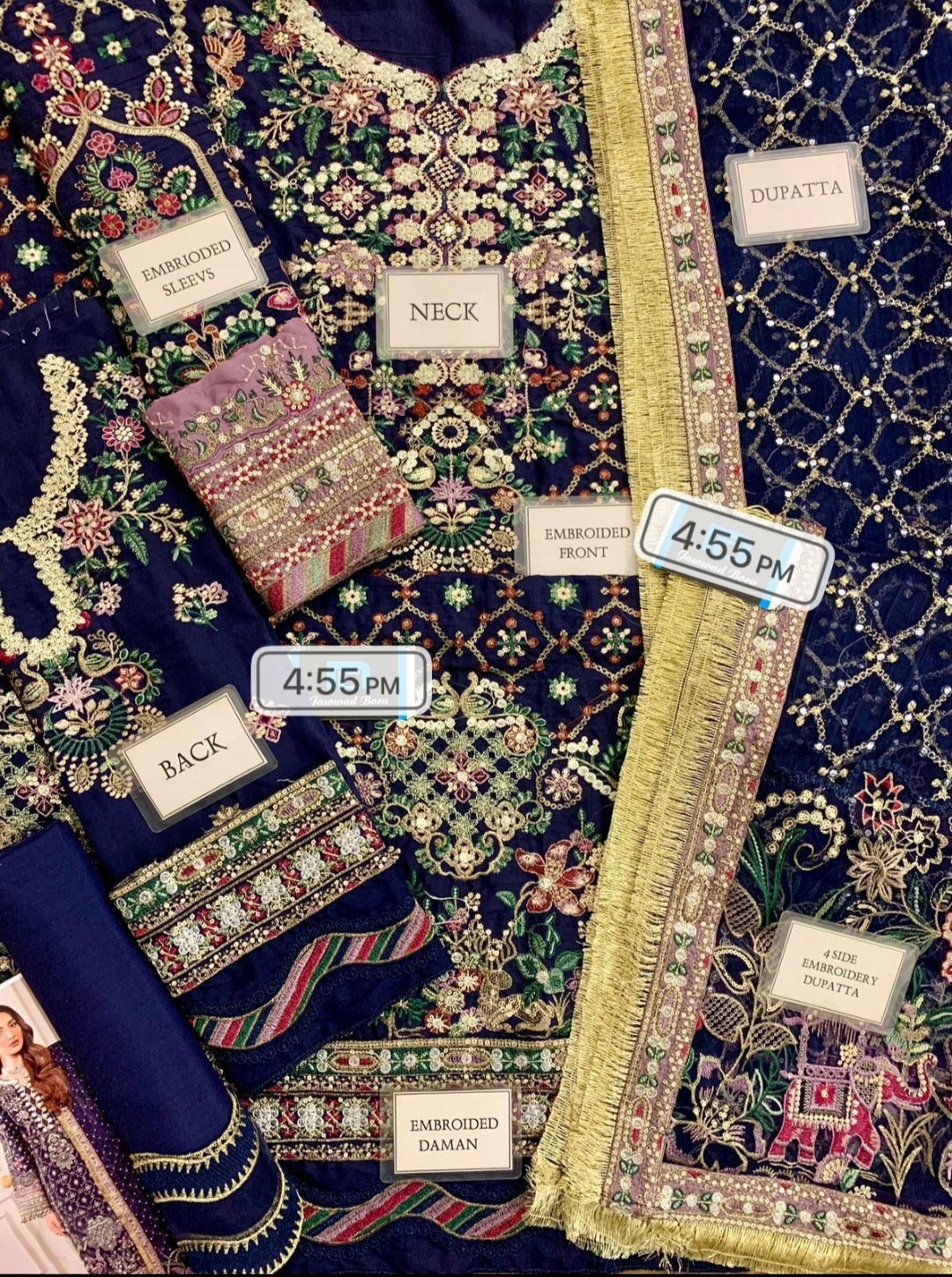 Barouq Chanttel Raw Silk Embroidered Spengle Work Suit – Heavy Embroidered Organza Dupatta & Raw Silk Trouser