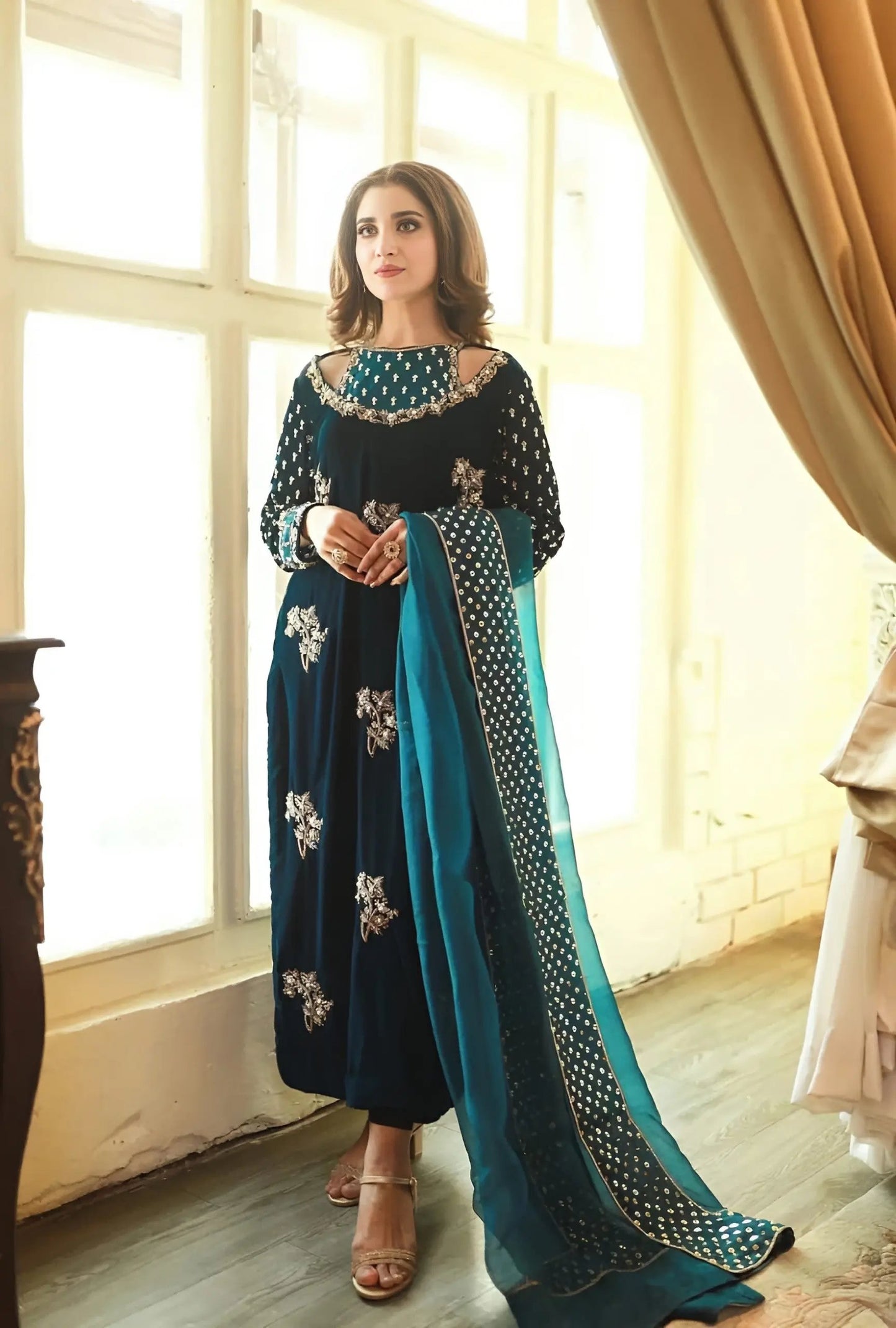 AFROZEH Velvet Embroidered Dress – Winter & Wedding Wear