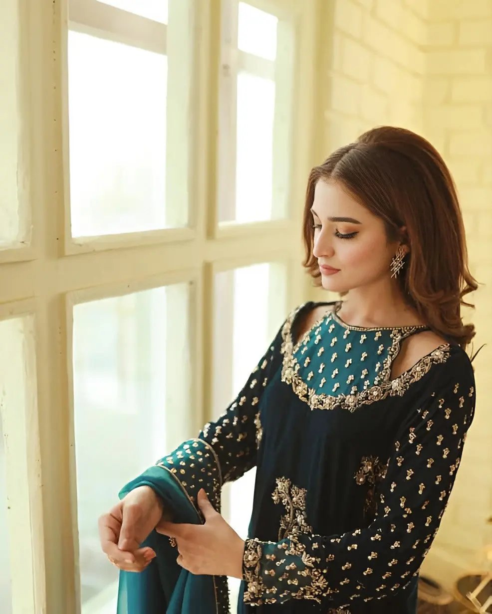 AFROZEH Velvet Embroidered Dress – Winter & Wedding Wear