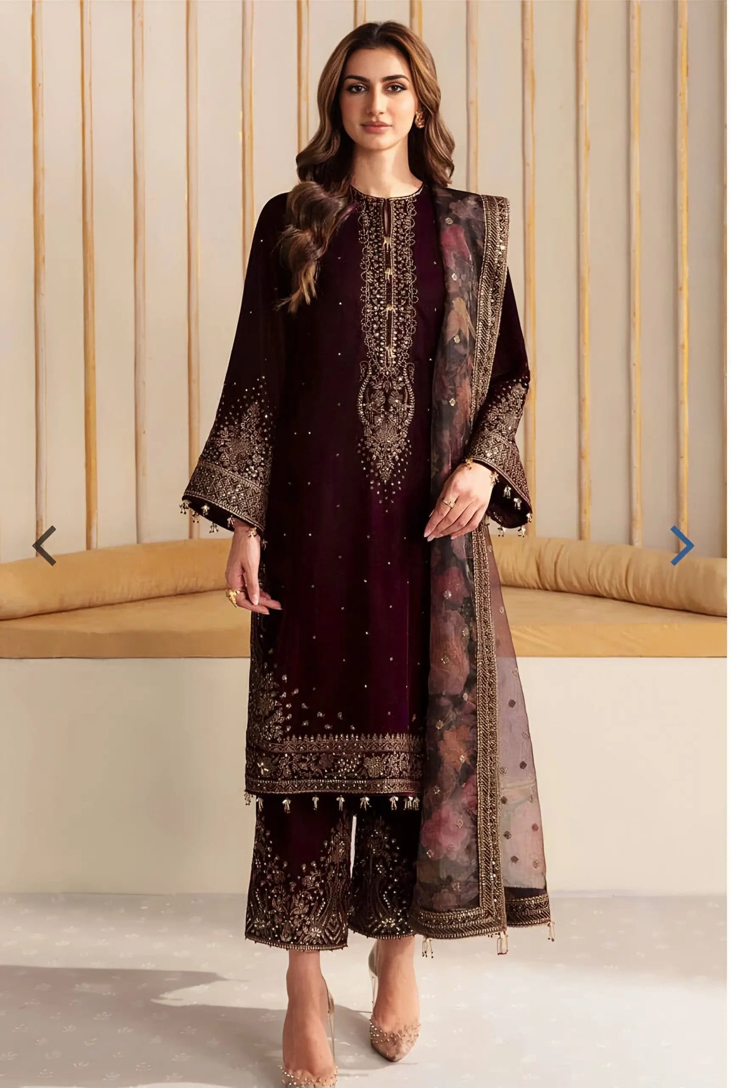 Jazmine Velvet Embroidered Unstitched 3-Piece Suit – Organza Dupatta & Silk Trouser