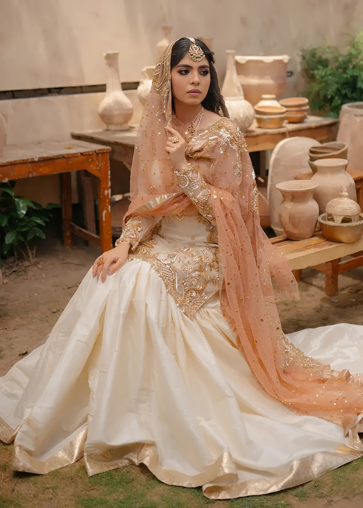 Nameera Wedding Wear – Full Organza Embroidered Dress with Net Dupatta & Silk Trouser