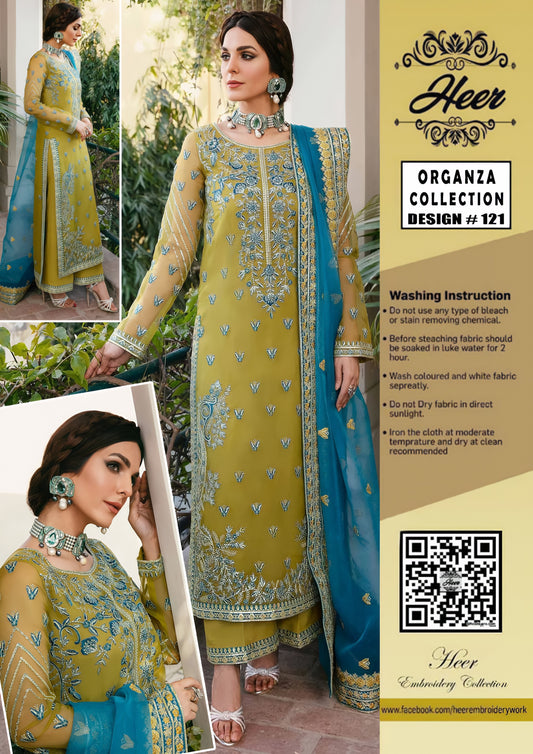 Heer Collection Wedding Design #121 – Heavy Embroidered Organza Dress with Adda Work & Malai Trouser