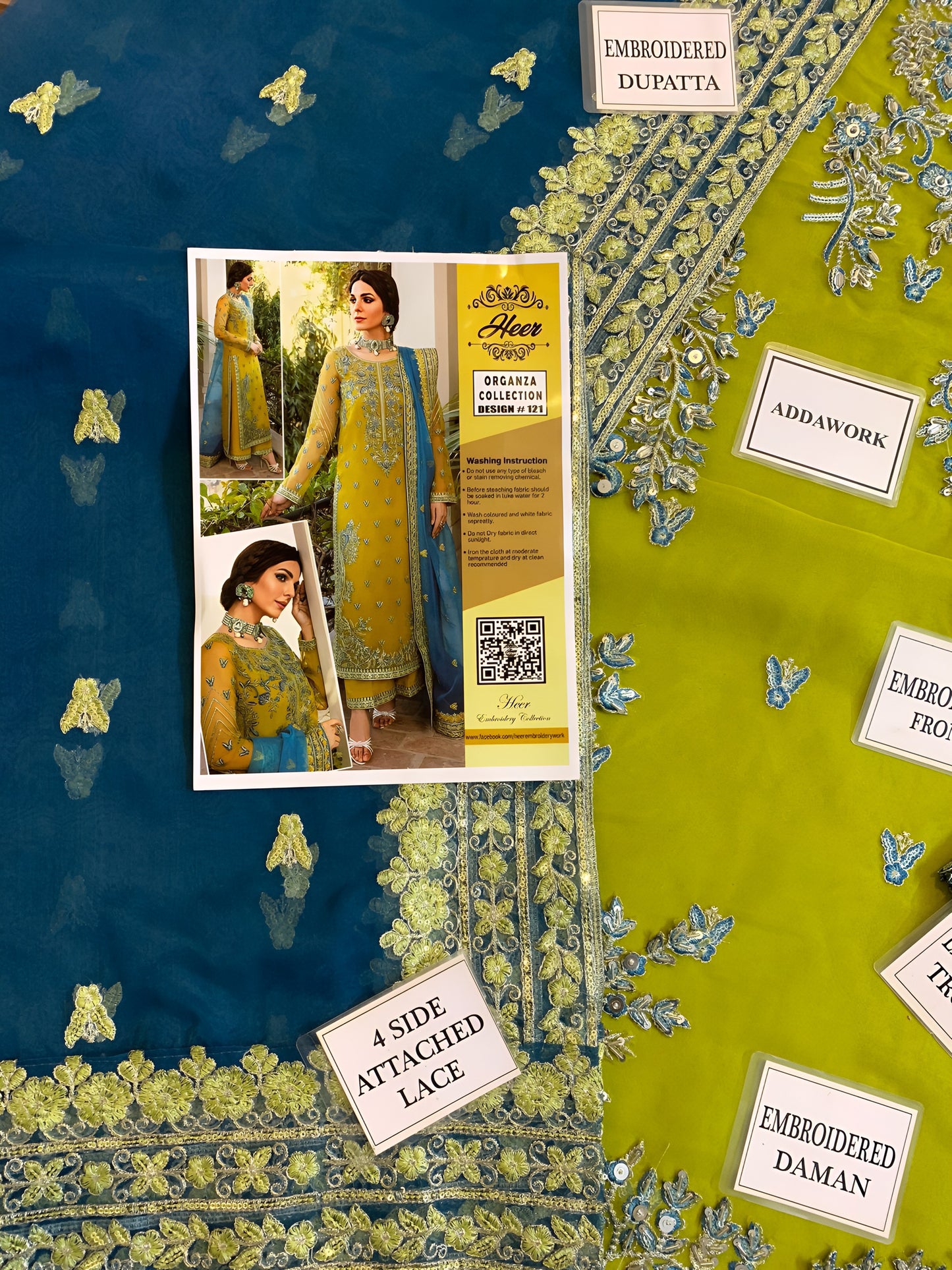 Heer Collection Wedding Design #121 – Heavy Embroidered Organza Dress with Adda Work & Malai Trouser