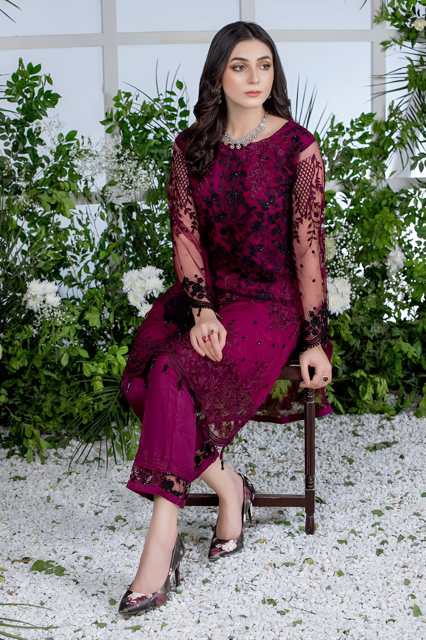 Azure Embroidery 2-Piece Collection MD-1069 – Net Embroidered Shirt with Malai Trouser | New Collection