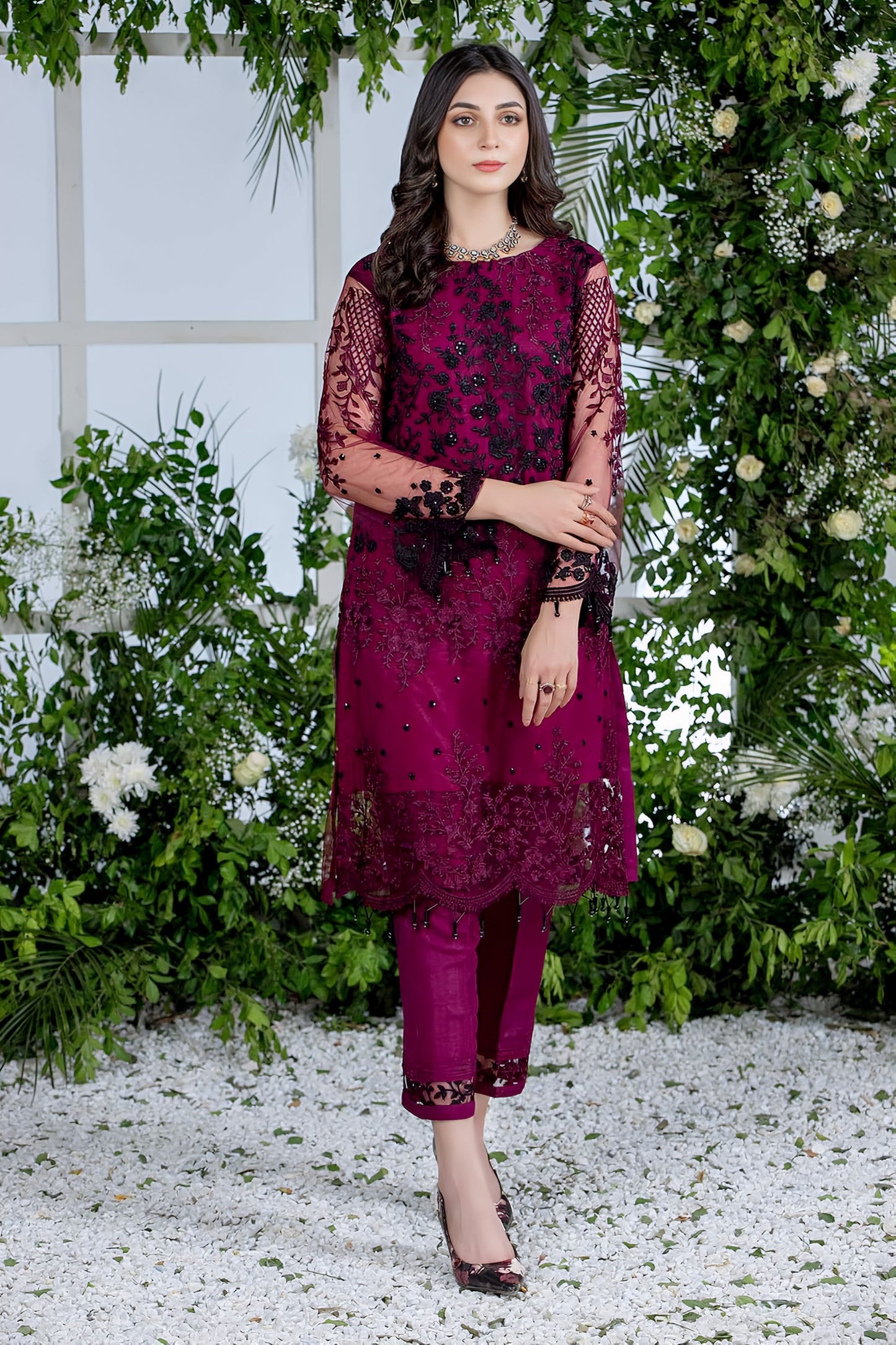 Azure Embroidery 2-Piece Collection MD-1069 – Net Embroidered Shirt with Malai Trouser | New Collection