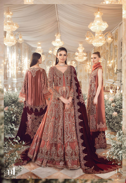 Maria B Net & Silk Embroidered Dress – Heavy Handwork & Zari Sequence Dupatta | Luxury Wedding Collection 2025