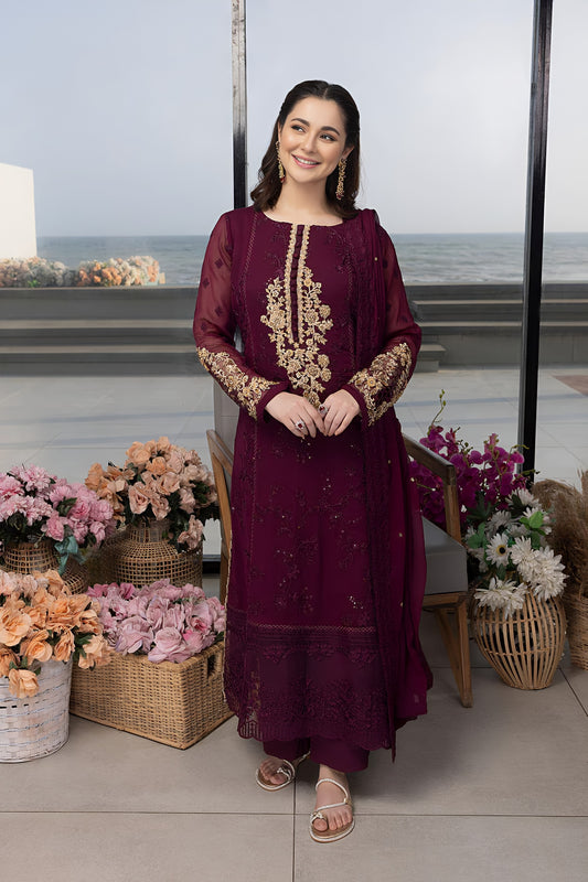 Azure Chiffon Embroidered Master Copy – Luxury Unstitched Suit with Malai Trouser & Adda Work