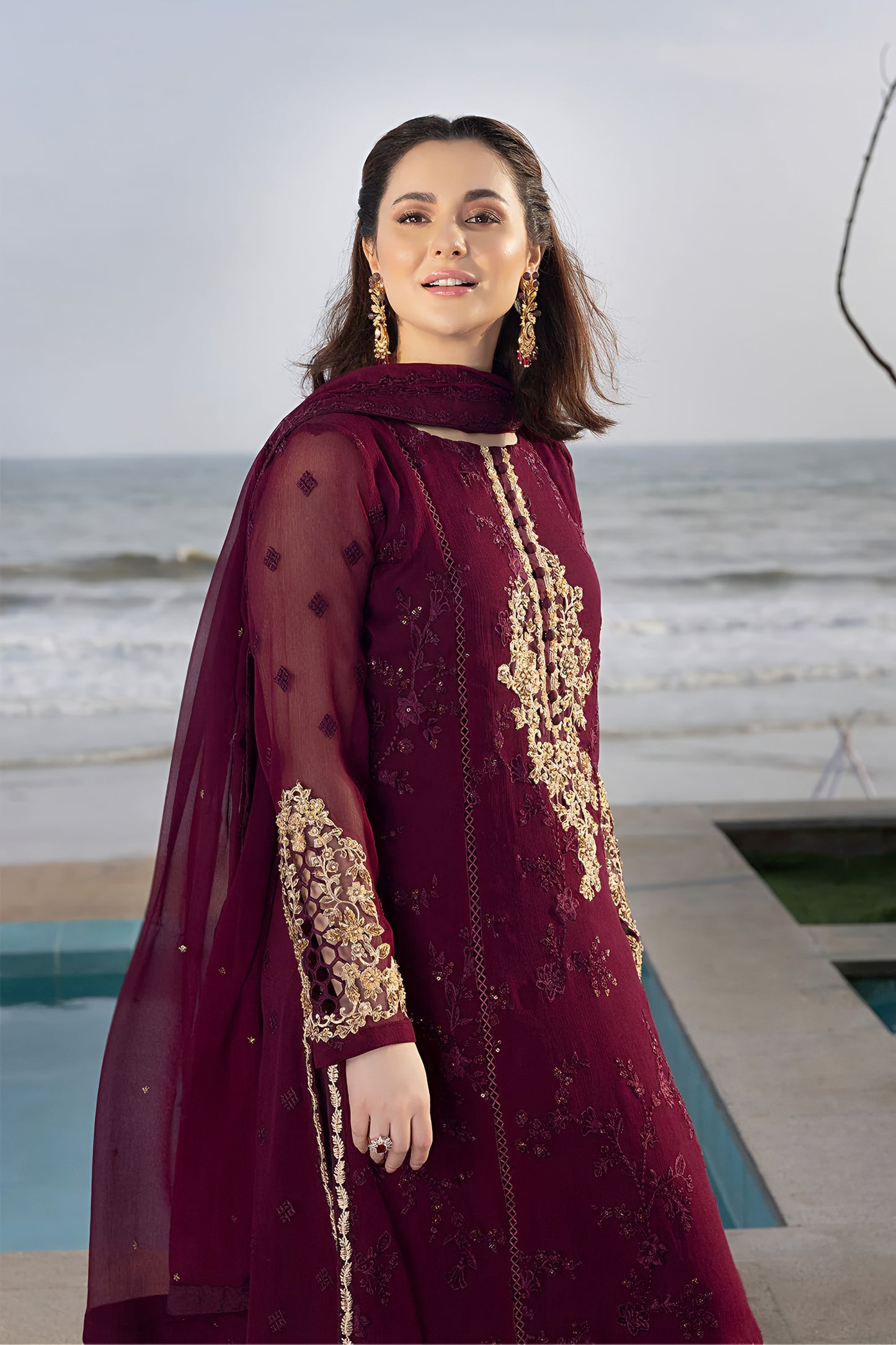 Azure Chiffon Embroidered Master Copy – Luxury Unstitched Suit with Malai Trouser & Adda Work