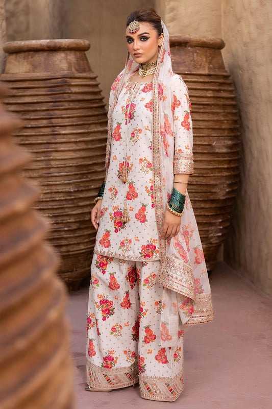 Charizma Unstitched Silk Suit – Heavy Embroidered Digital Printed Shirt & Dupatta