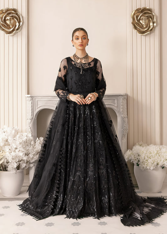 Akbar Aslam Black Beauty Maxi – Embroidered Net Suit